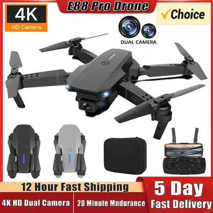 E88Pro RC Drone 4K - Foldable Helicopter with 1080P Dual HD Camera & WiFi FPV