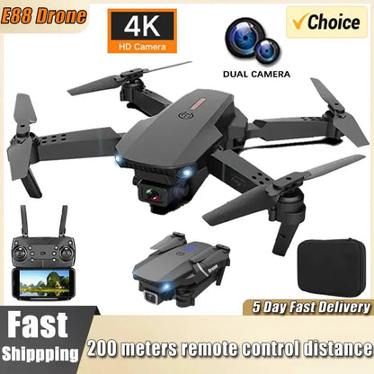 E88Pro 4K RC Drone - Foldable Helicopter with Dual HD Camera, WiFi FPV